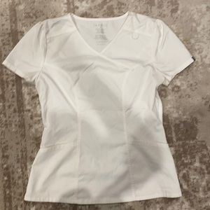 Jaanuu small white scrub top zipper side